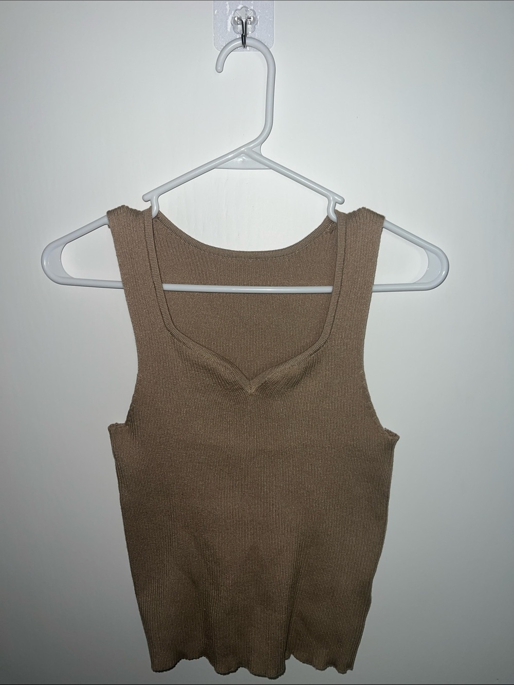 SHEIN Brown Ribbed V-Detail Tank Top